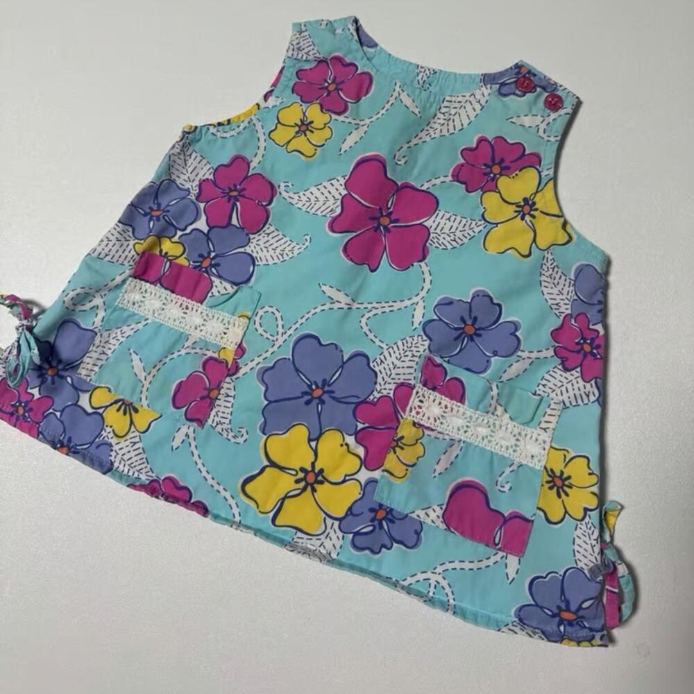Lilly Pulitzer Vintage Baby Girls 6-12M Aqua Pink Floral Tunic Top